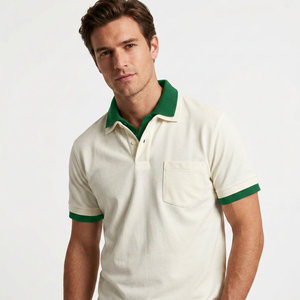 เสื้อโปโลผ้าฝ้ายผู้ชายสีดำ มีกระเป๋าหน้าอก แขนสั้น สไตล์ลำลอง - Product Image 5
