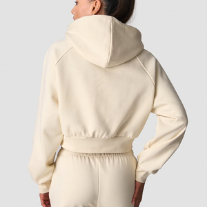 Sudadera con capucha corta de algodón para mujer, diseño ligero con logotipo bordado, impresión digital personalizada, para invierno, venta al por mayor. - Product Image 3
