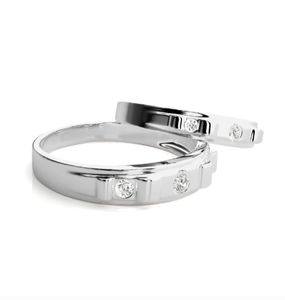 925 Sterling Silver Zircon Bezel Setting Geometric Eternity Band <b>Couple</b> <b>Rings</b> - Product Image 3