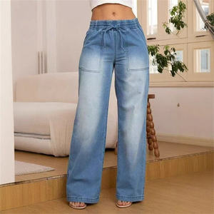 New Fashion Women Denim Jeans High Quality Customization LOGO Washing Loose High Waist Wide Leg Jeans OEM - Product Image 1