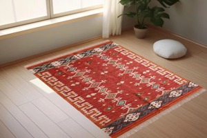Alfombra de Lana Acrílica con Patrón Geométrico, Tejida a Mano, Estilo Kilim, Rectangular, Roja, para Sala de Estar - Product Image 5