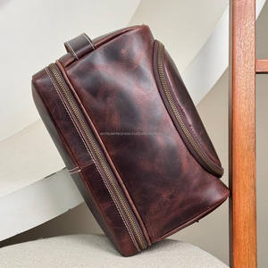 Neceser de viaje de cuero de grano completo de alta calidad para hombres, Kit Dopp colgante con compartimentos con cremallera, bolsa organizadora de afeitado - Product Image 4