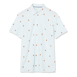 Chemise décontractée pour homme à manches courtes, col boutonné, imprimé floral hawaïen bleu clair, respirante, 100% polyester popeline, idéale pour l'été - Product Image 1