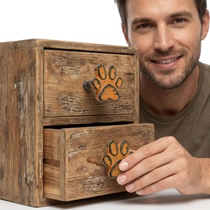 Orange Rustic <b>Ceramic</b> Industrial Animal Paw Print Pet <b>Knobs</b> Distressed Dog Cat <b>Drawer</b> Cabinet Door Pulls Handle Kitchen Wardrobe - Product Image 2