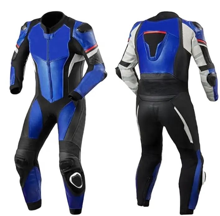 Mavi su geçirmez deri Motogp motosiklet takım elbise/vücut zırhı deri takım yağmurluk motosiklet