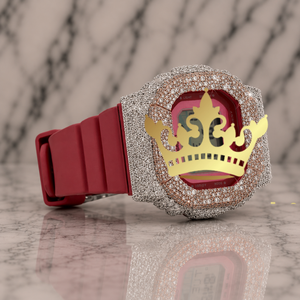 Factory Wholesale Luxury Diamond Digital <b>Watch</b>, Full Iced Out <b>Case</b>, Red Strap - Product Image 2
