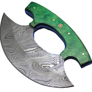 Couteau à découper en acier de Damas avec manche en bois vert, forgé à la main, ambidextre, lame de 4-5,9 pouces, style artisanal, finition mate - Product Image 1