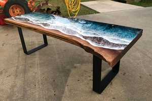 Eco Friendly Handmade Solid Wood <b>Epoxy</b> Resin River <b>Table</b> Custom Luxury Dining <b>Table</b> Modern Live Edge Wooden Furniture for Hotel - Product Image 3
