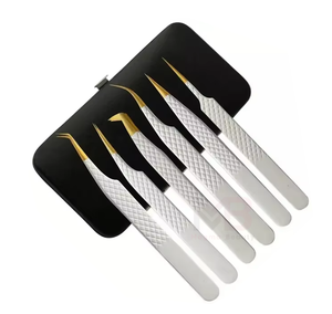 Pinzas de Acero Inoxidable para Pestañas, Marca Privada, Pinzas Largas y Curvas para Extensión de Pestañas, Kit de Pinzas Doradas para Pestañas DIY - Product Image 1