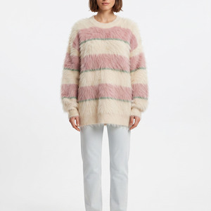 Nouveau Pull en Mohair Tricoté pour Femme Automne Hiver, Rayures Personnalisées, Col Rond Ample, Chandail en Mohair pour Dames - Product Image 1