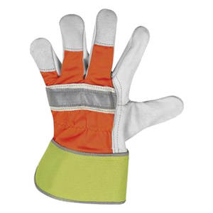 Gants de travail en cuir haute visibilité avec bande réfléchissante, gants de sécurité haute visibilité, manchette longue, pour travaux de construction et routiers, EPI, vente en gros OEM - Product Image 3
