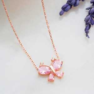 Hallmark Gold Plated Silver Dragonfly <b>Necklace</b> with <b>Pink</b> Zircon and Imitation Pearl - Product Image 3