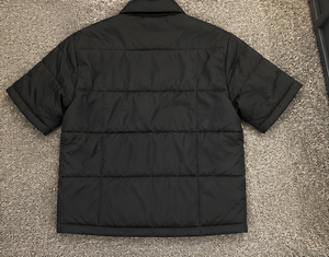 Men's Black Short Sleeve <b>Puffer</b> <b>Jacket</b> Boxy <b>Crop</b> Fit Turn-down Collar Chest Pockets Front Windproof Casual Autumn Wear - Product Image 6
