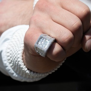 <b>Iced</b> Out Moissanite Cluster Solitaire <b>Ring</b> Sterling Silver Rhodium Plated Baguette Bridal Hip Hop Unisex Gift Jewelry - Product Image 3