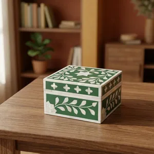 Floral Wooden Jewelry Box Handmade Bone Inlay Trinket Organizer Square Lid Storage Case Decorative Home Decor Storage Gift Box - Product Image 4