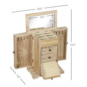 Portagioie in Legno Marrone a 4 Livelli con Specchio e 2 Cassetti, Organizzatore per Anelli, Orecchini e Collane da Donna - Product Image 3