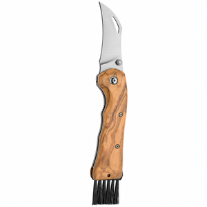 Couteaux pliants pour la cueillette des champignons avec lame incurvée en acier inoxydable, manche en bois et brosse de nettoyage pour la cueillette en plein air - Product Image 4