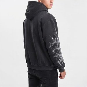 New Sales <b>Men's</b> Black Hooded <b>Sweatshirt</b> With <b>White</b> Crack Print Front Pocket Casual Autumn Wear 100% Cotton Knitted Regular Fit - Product Image 3