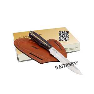 Cuchillo de caza de Damasco con madera negra Pakka y mango de madera de rosa y acero de vaina: 1095 + 15N20 Alto carbono - Product Image 5