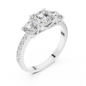 Anillo de diamantes cultivados en laboratorio con corte Asscher múltiple y engaste de garras, certificado GRA, hecho a mano, con diamantes de corte redondo pavé, joyería para niñas y mujeres. - Product Image 4