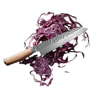 Couteau de chef Kiritsuke de 8 pouces en acier Damas, lame martelée, couteau de cuisine polyvalent avec manche en bois de Pakka blond pour trancher - Product Image 6