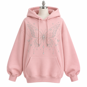 Sudadera con Capucha Elegante para Mujer con Pedrería, Brillante, Ligera, Transpirable, de Manga Larga, Informal, para Verano - Product Image 1