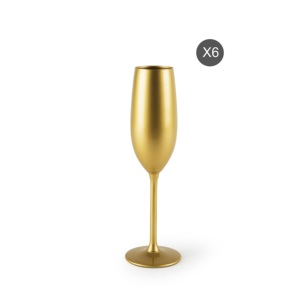 Set di 6 Flûte da Champagne Excelsa Dorate 21 Cl, Calici in Metallo Eleganti per Feste - Product Image 1