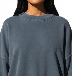 Sweat-shirt décontracté en molleton à col rond surdimensionné pour femme, anti-rétrécissement, couleur unie, épaules tombantes, manches longues, pull en coton tricoté - Product Image 4