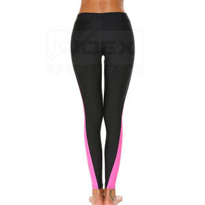 High Waist Full Length <b>Yoga</b> <b>Leggings</b> With Pink Side Stripe Seamless Four Way Stretch Spandex Polyester Pants - Product Image 2