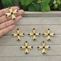 Collier pendentif croix en pierre précieuse naturelle Lapis Lazuli pour femmes, plaqué or 18 carats, laiton, bijoux religieux chrétiens pour tous les jours