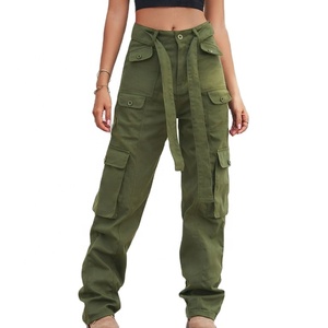 Wholesale Women's Casual Loose Fitness Trousers Multi-Pockets Straight Leg Waist Drawstring Fleece Sports Cargo Pants - Product Image 1