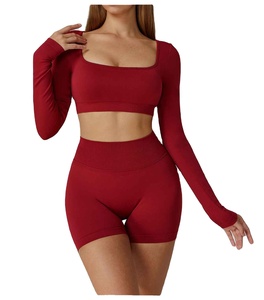 2026 New Arrival High Quality Gym Sports Fitness Yoga Athletic <b>Top</b> <b>Short</b> <b>Set</b> For Women Solid Pattern Fitness Yoga <b>Sets</b> - Product Image 1