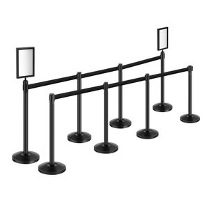 8 Pezzi Pali Divisori Retrattili in Acciaio al Carbonio Neri con Base Cava a Iniezione di Sabbia e Finitura Sabbiata - Product Image 3
