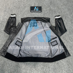 Chaqueta de Cuero PU Negra de Alta Calidad para Hombre Avirex con Diseño de Bordado en Parche, Cuello Camisero, Chaqueta de Cuero Avirex para Hombre - Product Image 3
