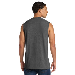 Camiseta sin mangas para hombre, cuello redondo, color liso, tejido de punto, estilo casual, OEM, algodón grueso, corte holgado, camiseta sin mangas de tejido grueso - Product Image 5
