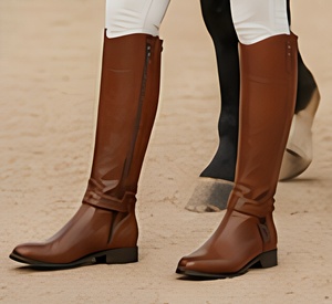 Bottes d'équitation hautes en cuir véritable pour femmes, fermeture à boucle, couleur unie, style équestre, bottes professionnelles pour le saut d'obstacles en plein air - Product Image 3