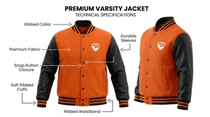 Chaqueta Varsity para Hombre Dumela, Naranja y Negra, Mangas de Cuero PU, Logotipo Frontal, Cierre de Botones, Ropa Exterior Casual de Otoño - Product Image 5