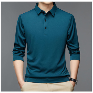 Camisa Polo de Manga Larga Azul Marino para Hombre, Corte Regular, Cuello con Botones, Color Sólido, Ropa Casual, Temporada de Primavera, Tejido de Punto - Product Image 2