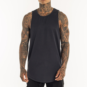 Camiseta sin mangas negra para hombre, cuello redondo, de secado rápido, tejida, informal, para hacer ejercicio - Product Image 3