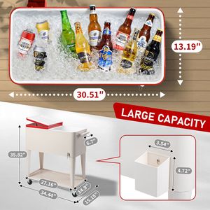 Carrello Frigo Rettangolare in Plastica da 80QT con Gambe in Ferro, Scatola Bianco Latte e Coperchio Rosso 87.5*38.5*91cm - Frigoriferi e Contenitori Termici - Product Image 2