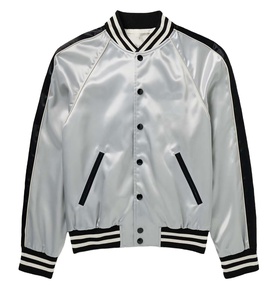 Chaqueta universitaria de satén a rayas hecha en fábrica, chaqueta de escuela secundaria de Letterman transpirable de talla grande de alta calidad para hombre - Product Image 1