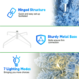 6FT Blue Gradient Flocked Slim Design Metal Christmas Tree 200 Warm White LED Lights 485 Tips Hinged Branches Pencil Style - Product Image 2