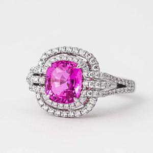 Statement 14K White Gold Engagement <b>Ring</b> Highlighting 2.80ct Cushion Cut Pink Sapphire and Premium Lab Grown <b>Diamond</b> Sparkle - Product Image 2