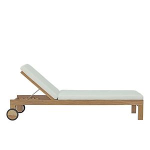 Tumbona Moderna de Teca con Espuma, Silla Reclinable para Jardín, Cojín Blanco, Inclinación Manual, para Patio - Product Image 2