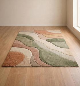 Tapis de luxe moderne abstrait en laine tuftée à la main, antidérapant, à poils moyens de 10-14 mm, tapis géométrique doux pour salon - Product Image 2