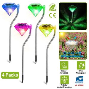 4 Luces Solares de Jardín con Clasificación IP65, LED de Diamante, 7 Colores Cambiantes, Lámpara Decorativa para Caminos, Jardines y Patios Exteriores - Product Image 1