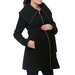 Women's <b>Woolen</b> Trench Coat <b>Shawl</b> Collar Zipper Closure Knee Length Elegant Winter Outerwear With Belt - Product Image 4