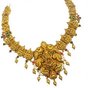 Collar de Joyería Antigua con Colgante de la Diosa Lakshmi, Motivos de Pavo Real y Detalles de Rubí y Esmeralda, para Uso Tradicional - Product Image 1