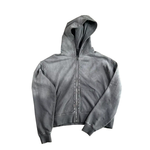 Sudadera con capucha personalizada con cremallera y pedrería, 400 g/m², 100% algodón, estilo vintage, lavado ácido, desgastada, unisex - Product Image 1