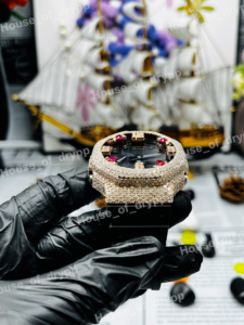 Montre de luxe Hip Hop Iced Out avec diamants, cadran noir, pierres Moissanite, boîtier rond, montre de créateur tendance - Product Image 3